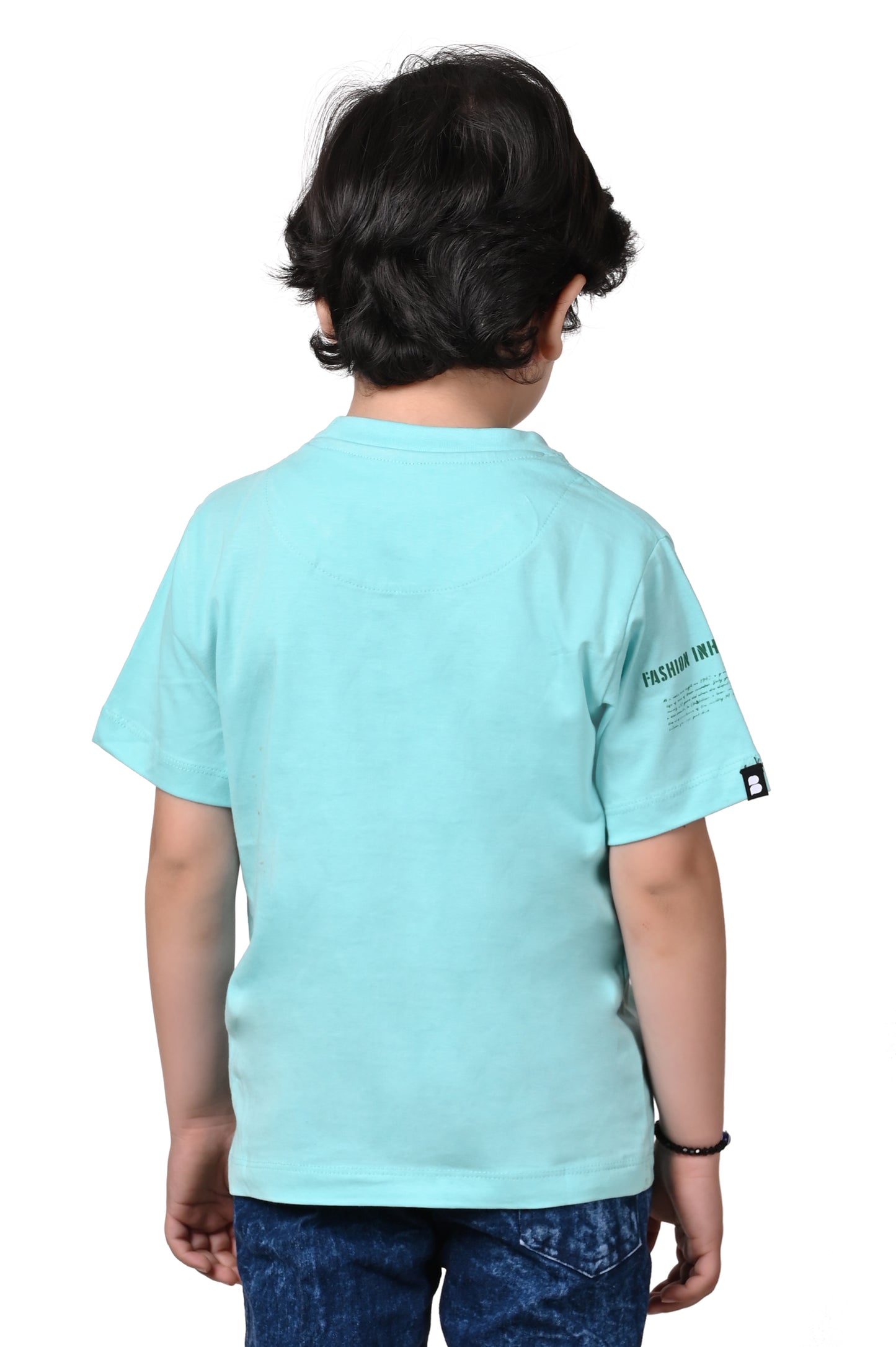 Ice Blue Printed Boys' T-Shirt - Regular Fit Half Sleeves
