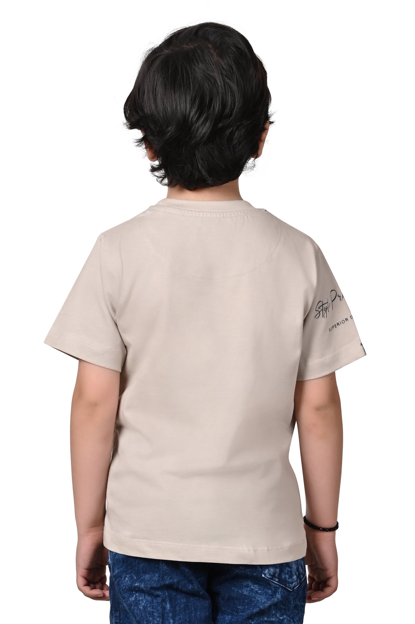 Beige Graphic Printed Cotton Boys T-Shirt Soft and Stylish