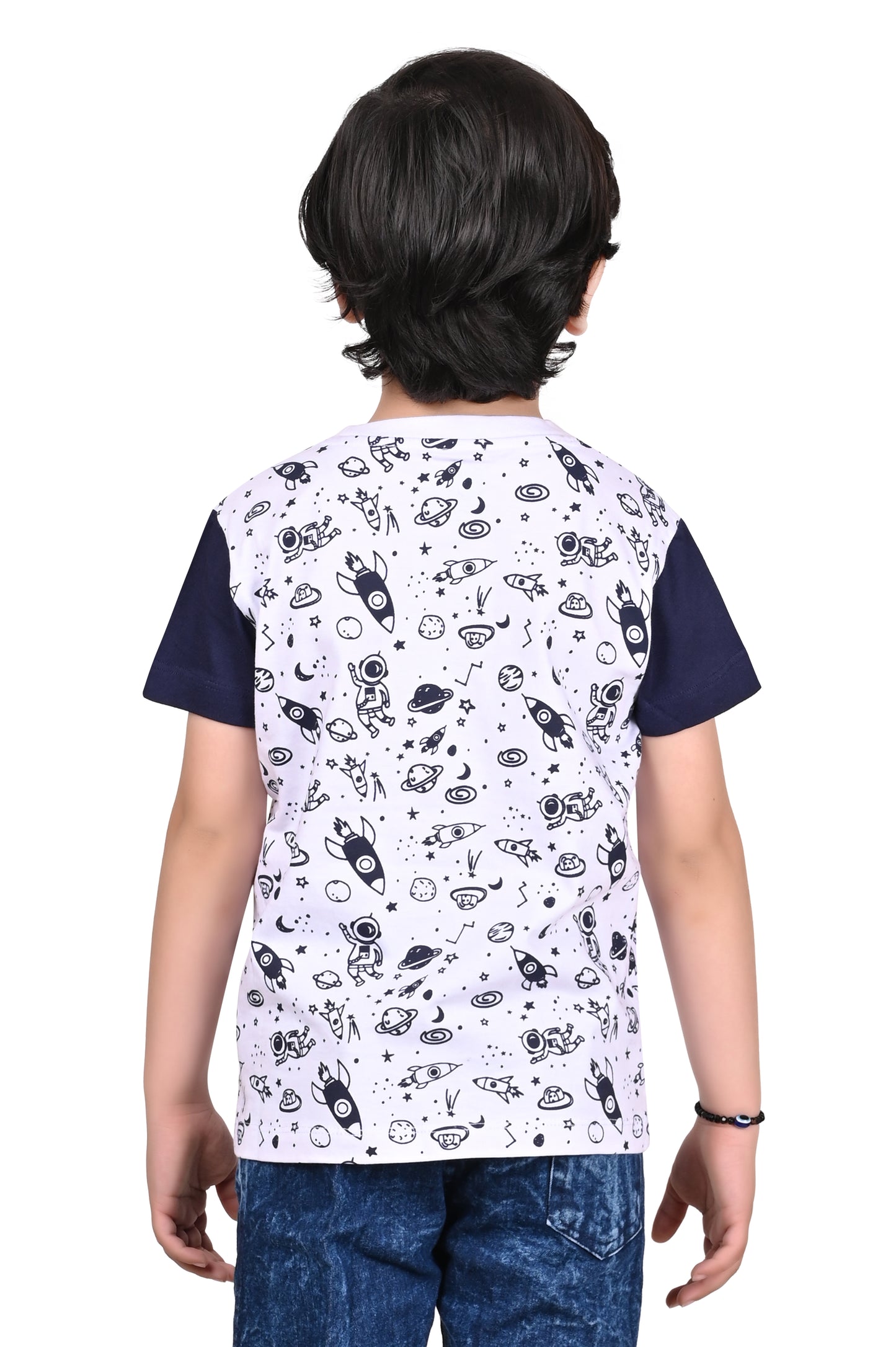 Blue and White Boys Cotton T-Shirt Printed and Comfortable