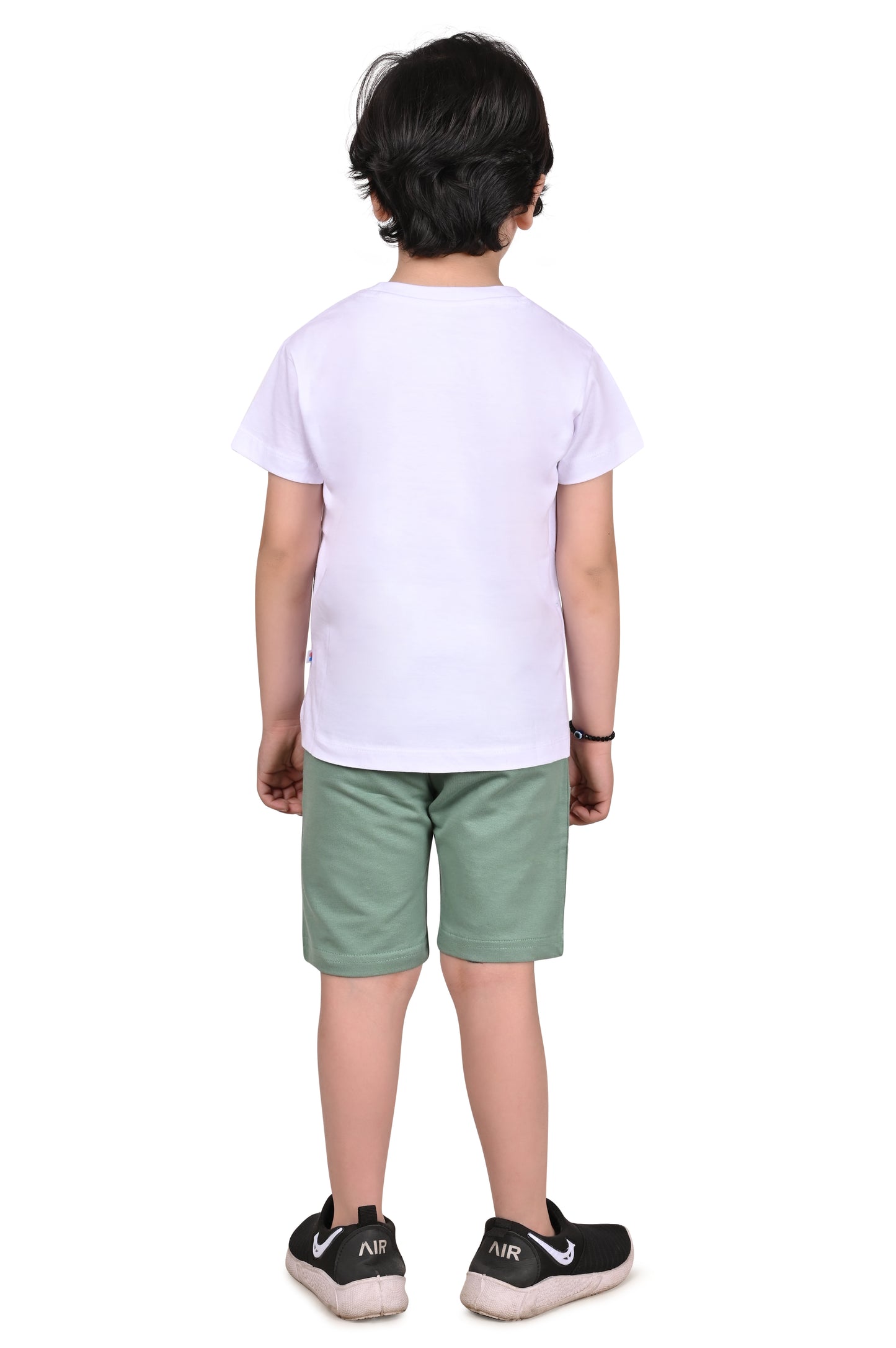 White & Sea Green Boys Co-Ord Set – Casual, Comfy & Stylish
