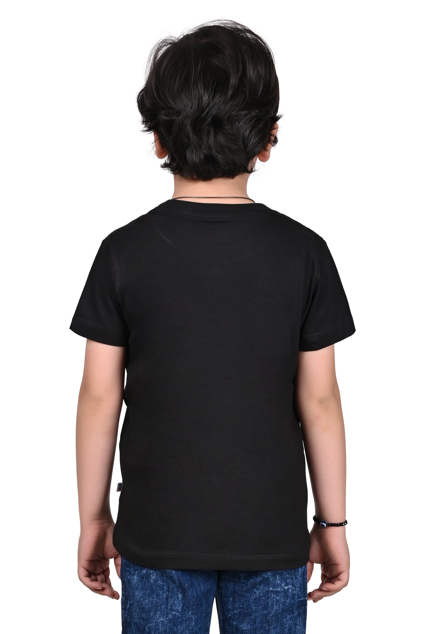 Boy's Black Printed Cotton T-Shirt