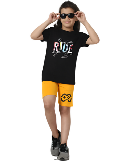 Black and Yellow  Boys Regular Co Ord-Set