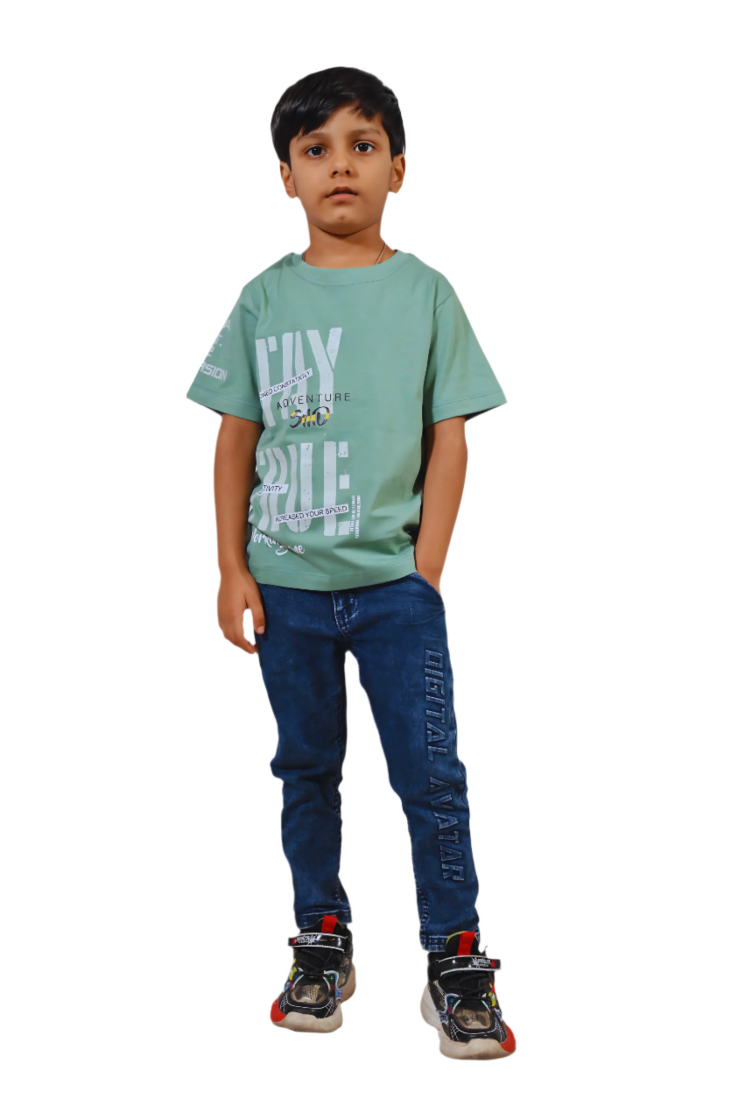 Sea Green Boys Printed Cotton T-Shirt Stylish Comfortable