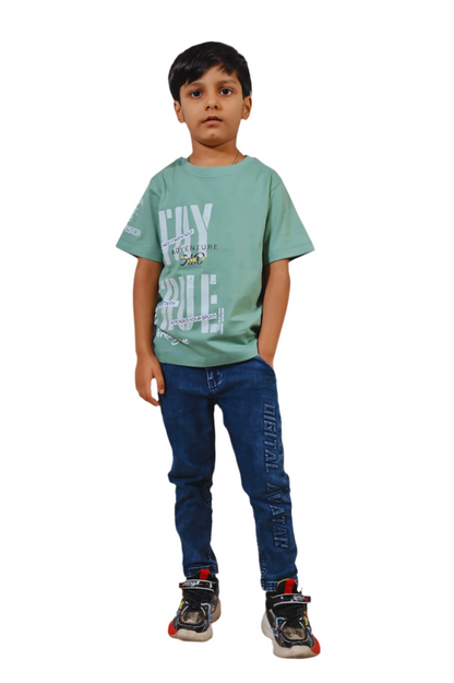 Sea Green Boys Printed Cotton T-Shirt Stylish Comfortable