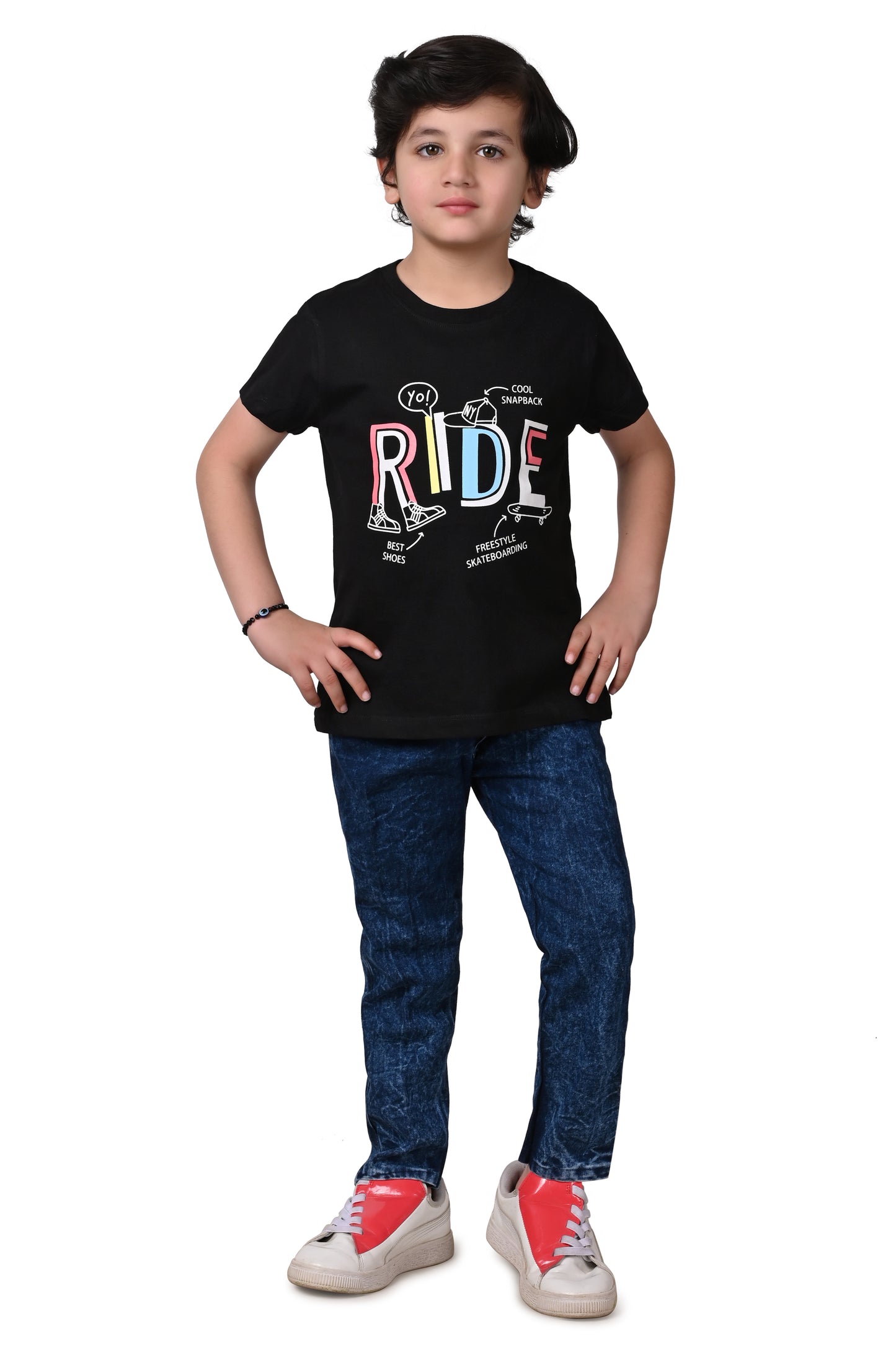 Black Cotton T-Shirt for Boys Graphic Print