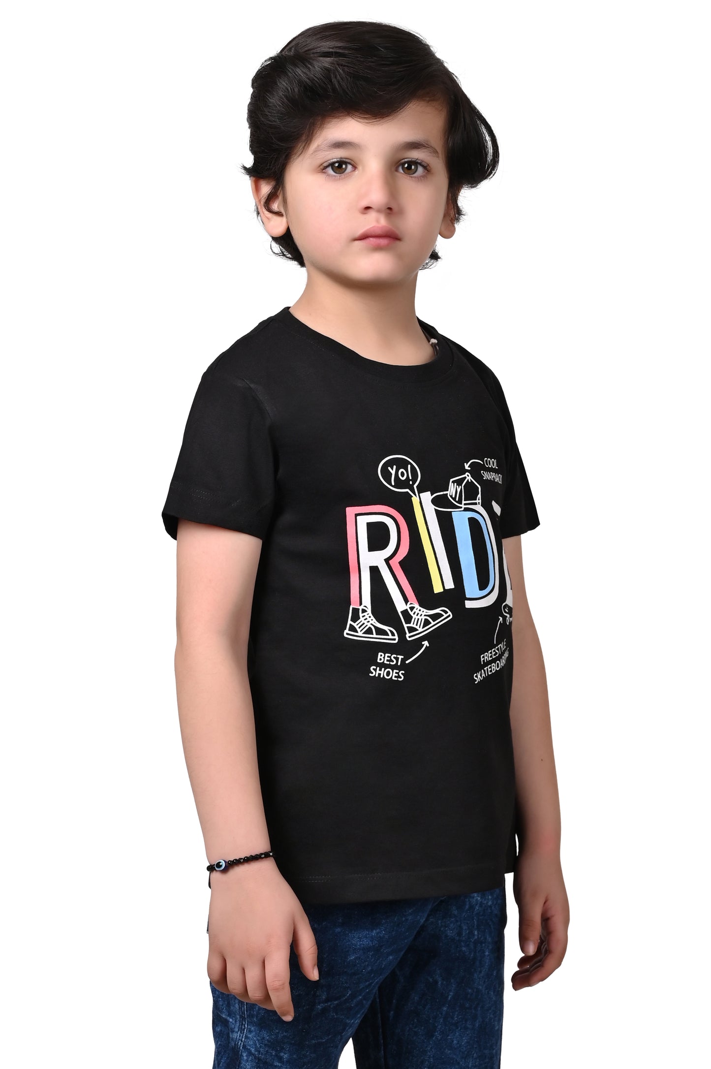 Black Cotton T-Shirt for Boys Graphic Print