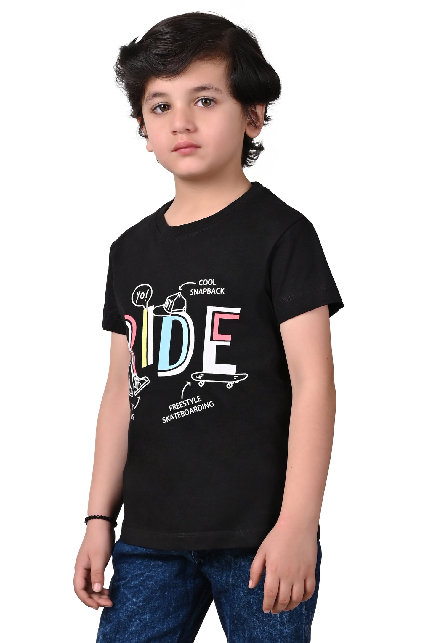 Black Cotton T-Shirt for Boys Graphic Print