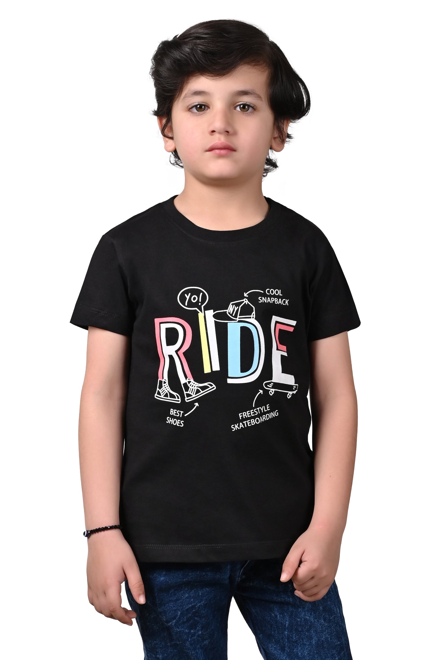 Black Cotton T-Shirt for Boys Graphic Print