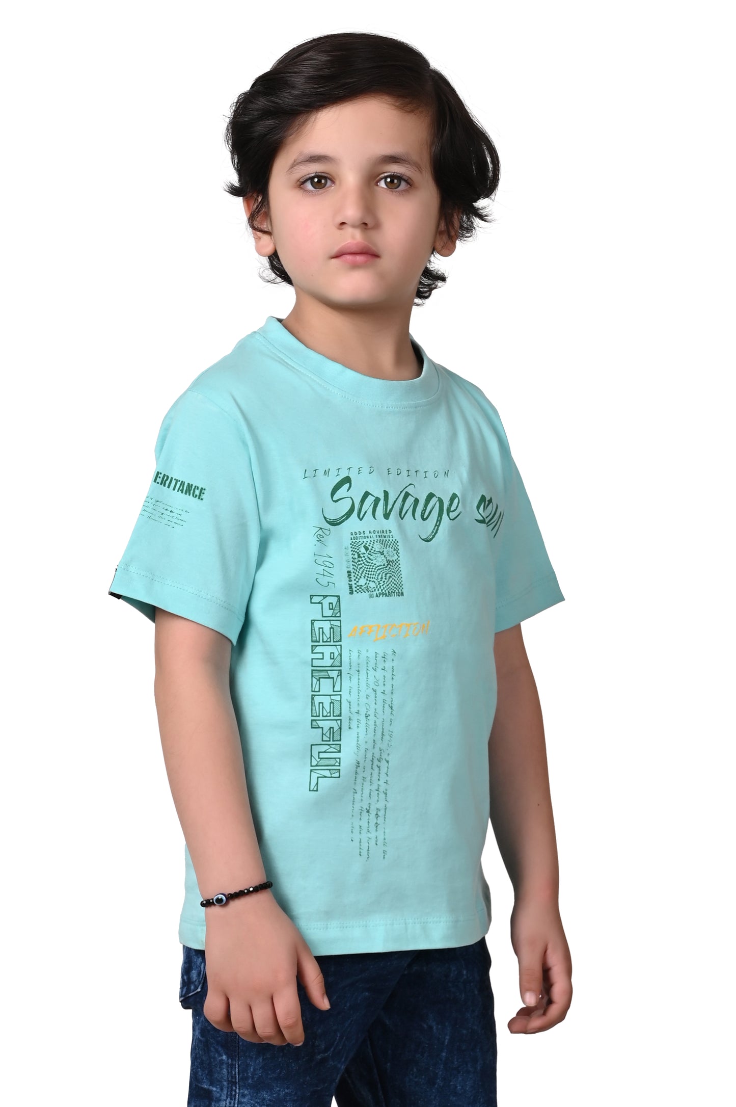 Ice Blue Printed Boys' T-Shirt - Regular Fit Half Sleeves