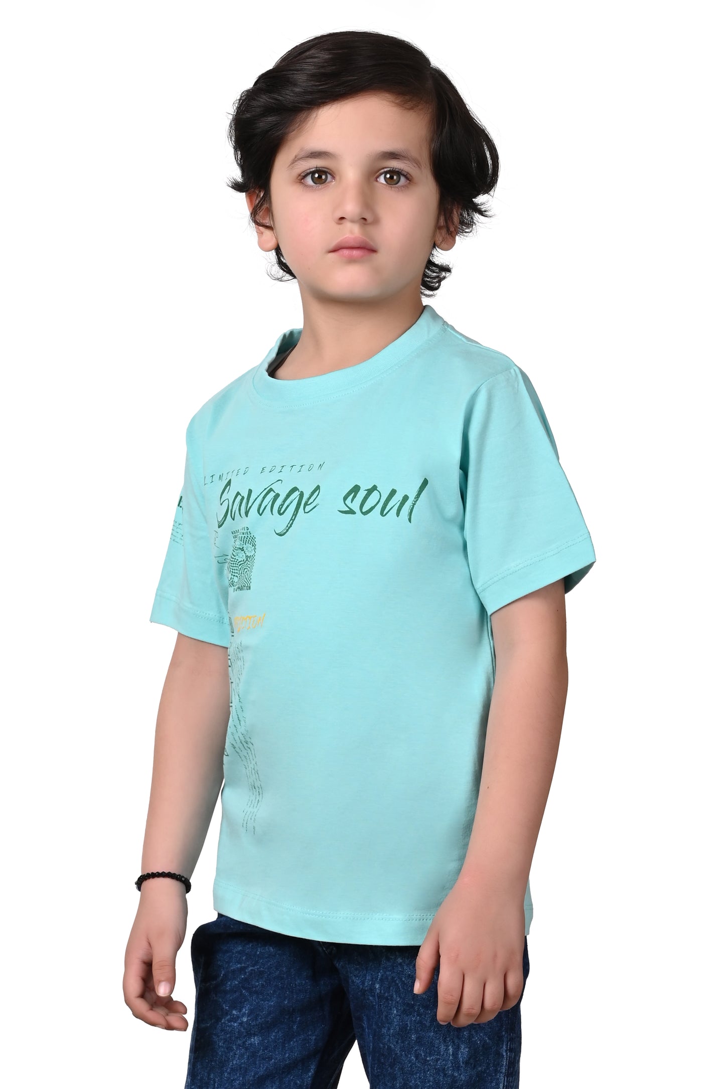Ice Blue Printed Boys' T-Shirt - Regular Fit Half Sleeves