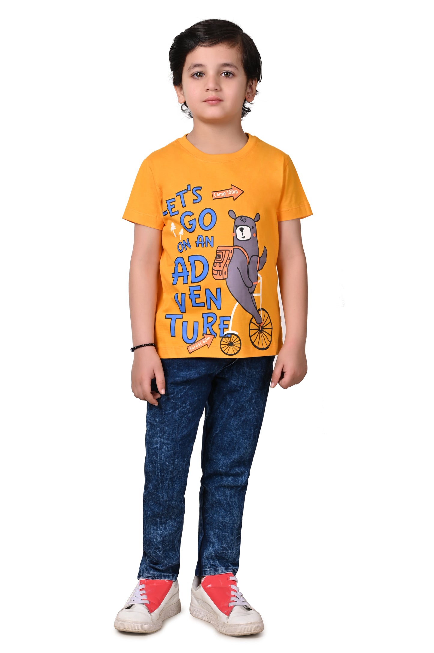 Yellow Cotton Printed T-Shirt for Boys Soft and Casual Fit