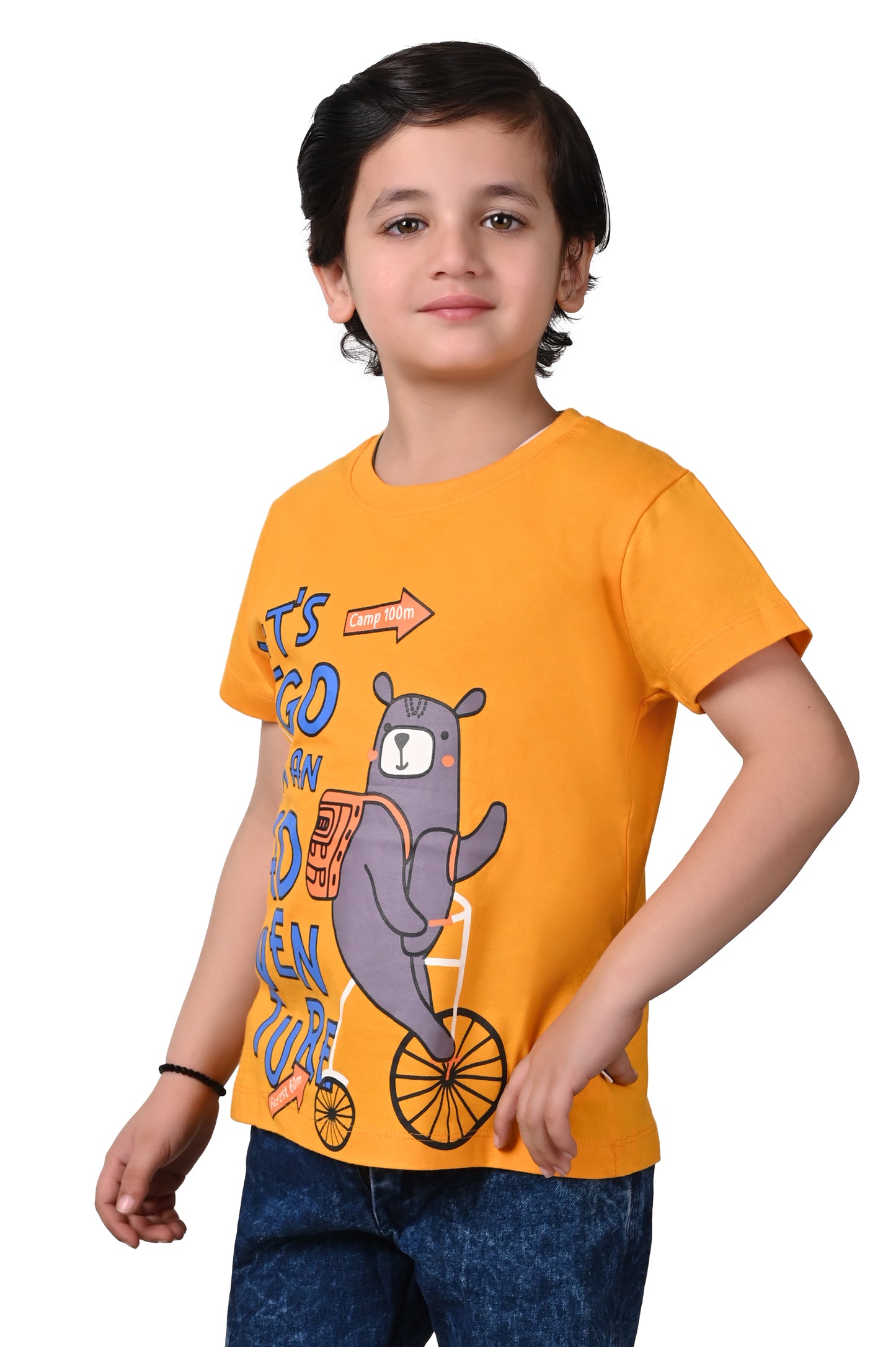 Yellow Cotton Printed T-Shirt for Boys Soft and Casual Fit