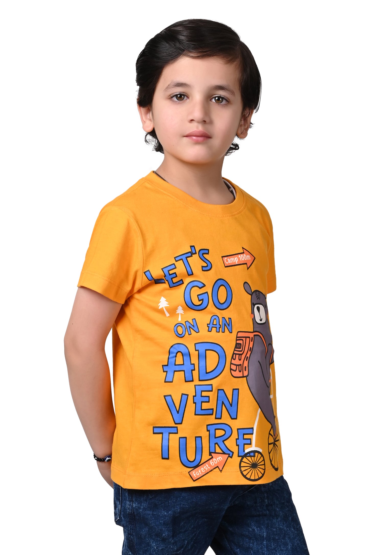 Yellow Cotton Printed T-Shirt for Boys Soft and Casual Fit