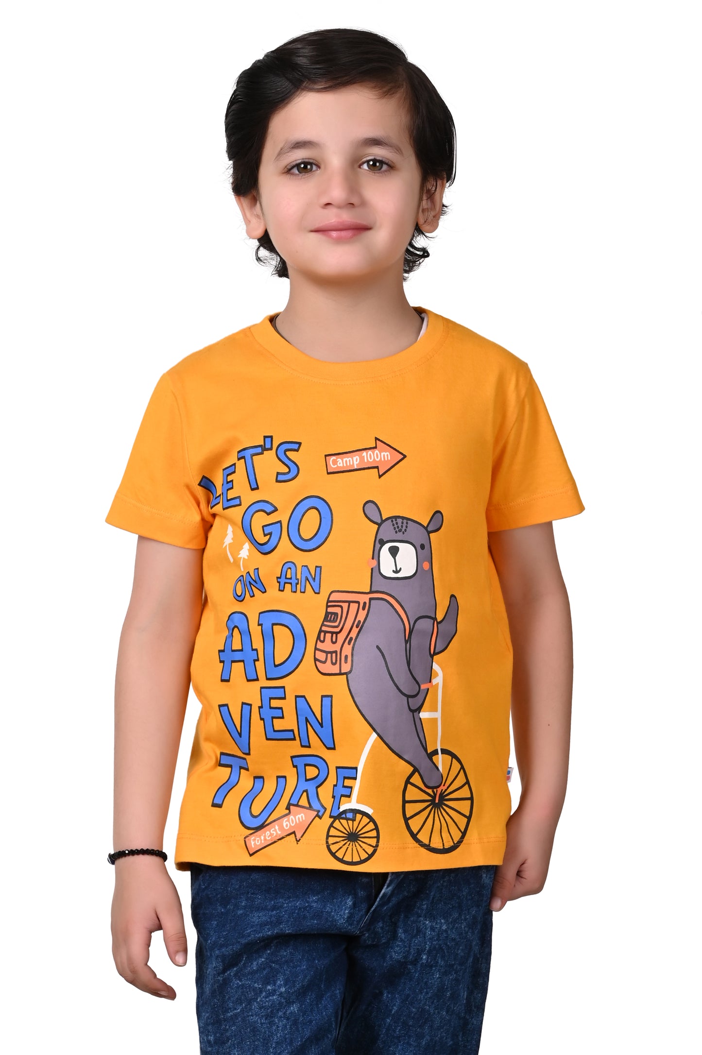 Yellow Cotton Printed T-Shirt for Boys Soft and Casual Fit