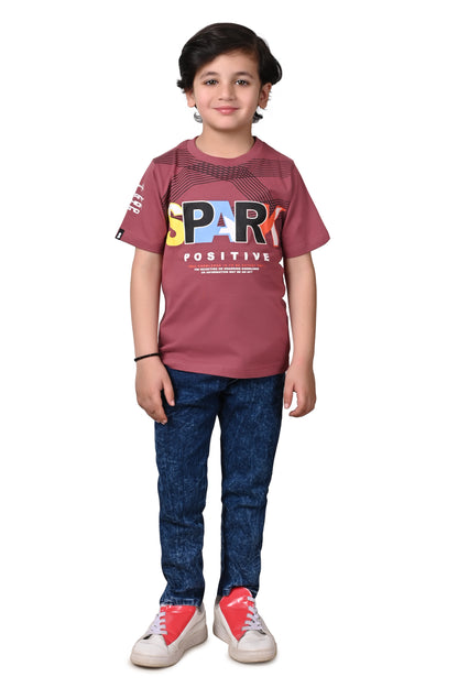 Couleur Pink Printed Casual Half Sleeves Boys T-Shirt