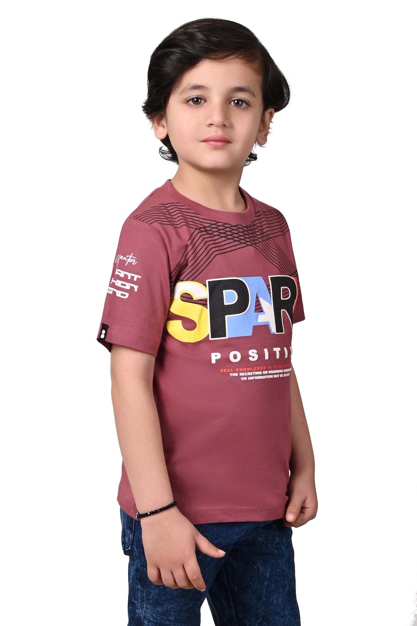 Couleur Pink Printed Casual Half Sleeves Boys T-Shirt