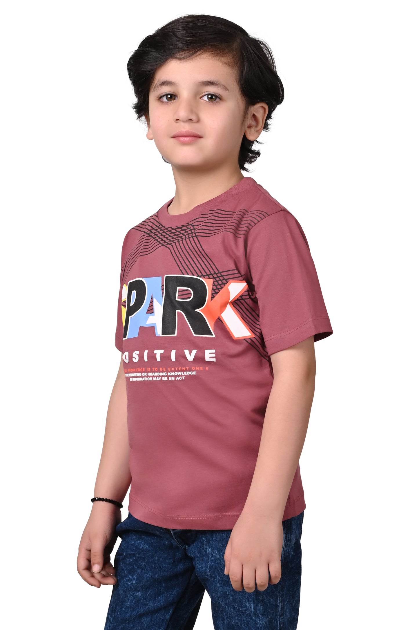 Couleur Pink Printed Casual Half Sleeves Boys T-Shirt