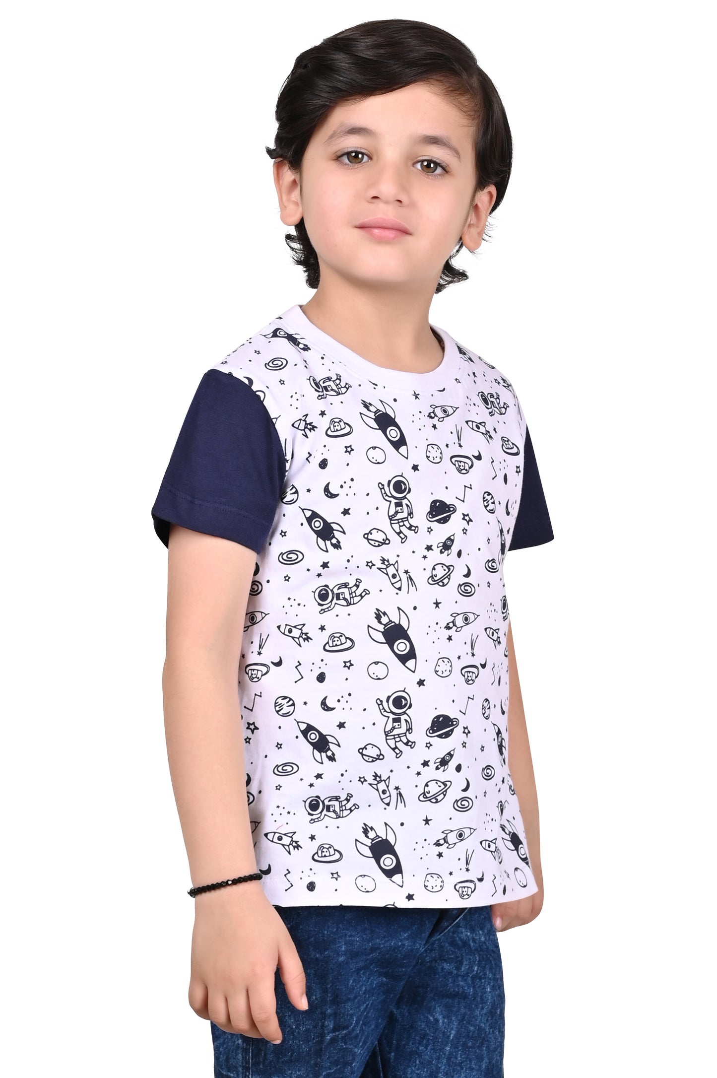 Blue and White Boys Cotton T-Shirt Printed and Comfortable
