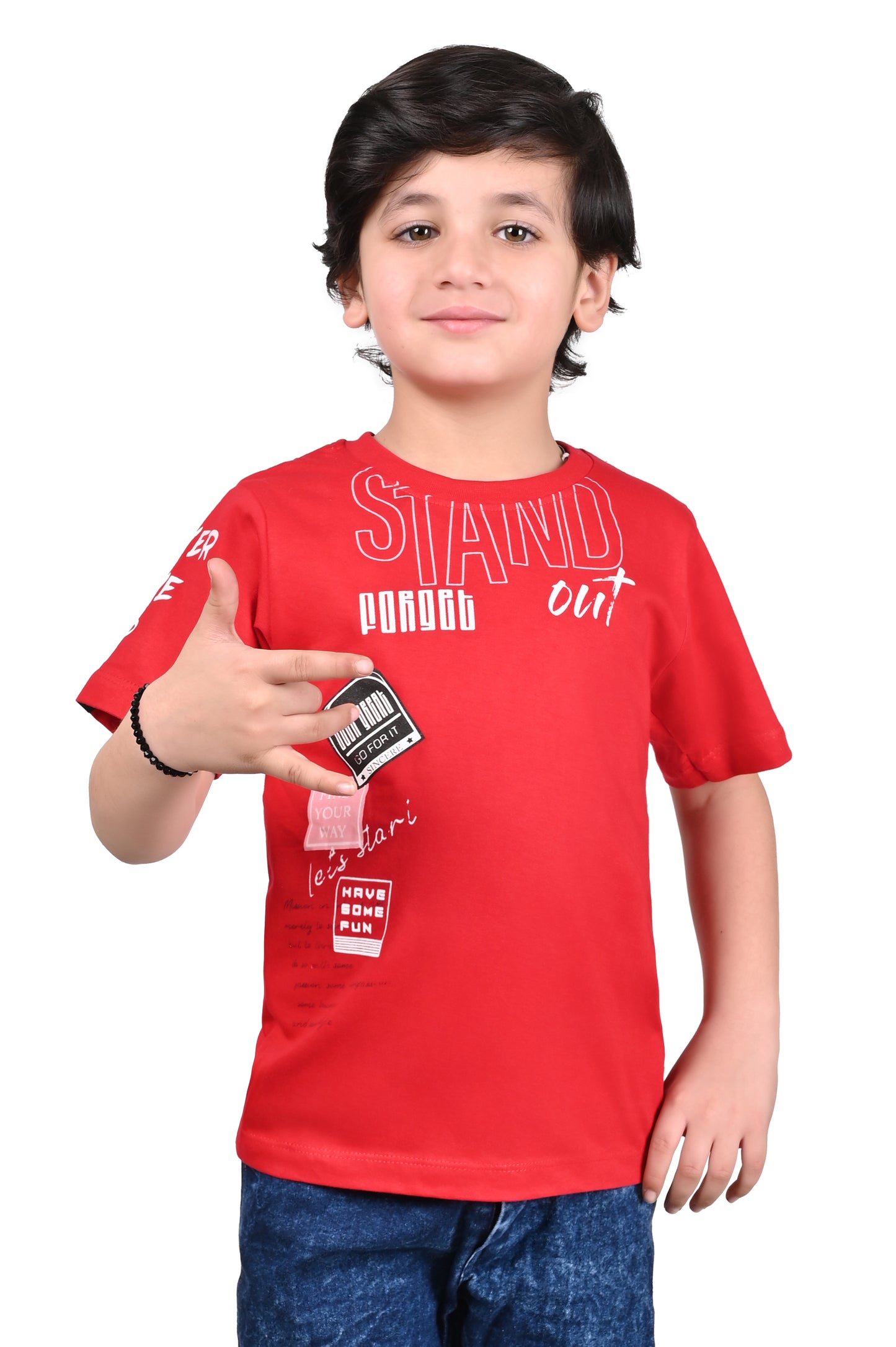 Red and White Boys Printed T-Shirt Cotton Regular Fit