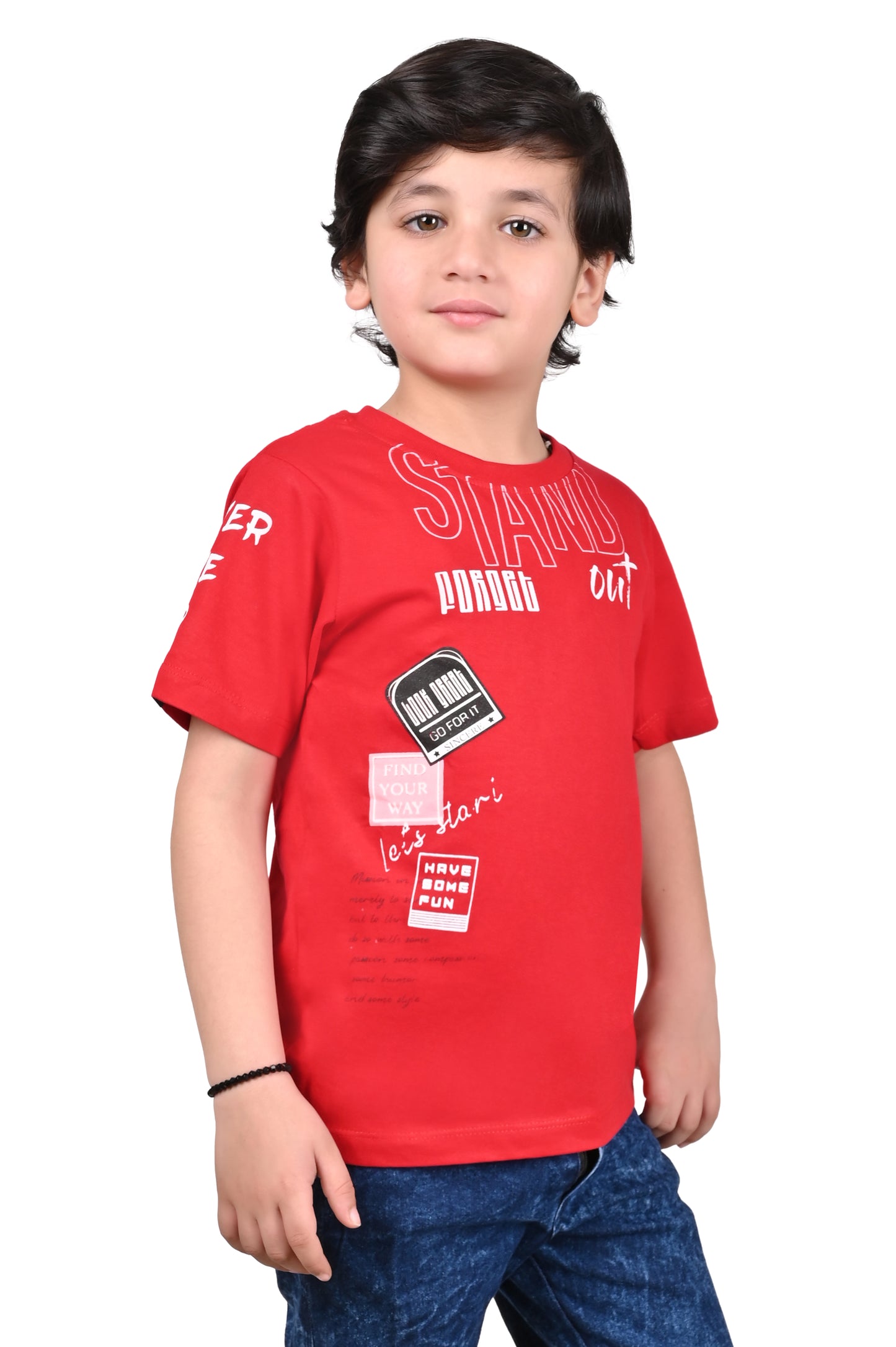Red and White Boys Printed T-Shirt Cotton Regular Fit