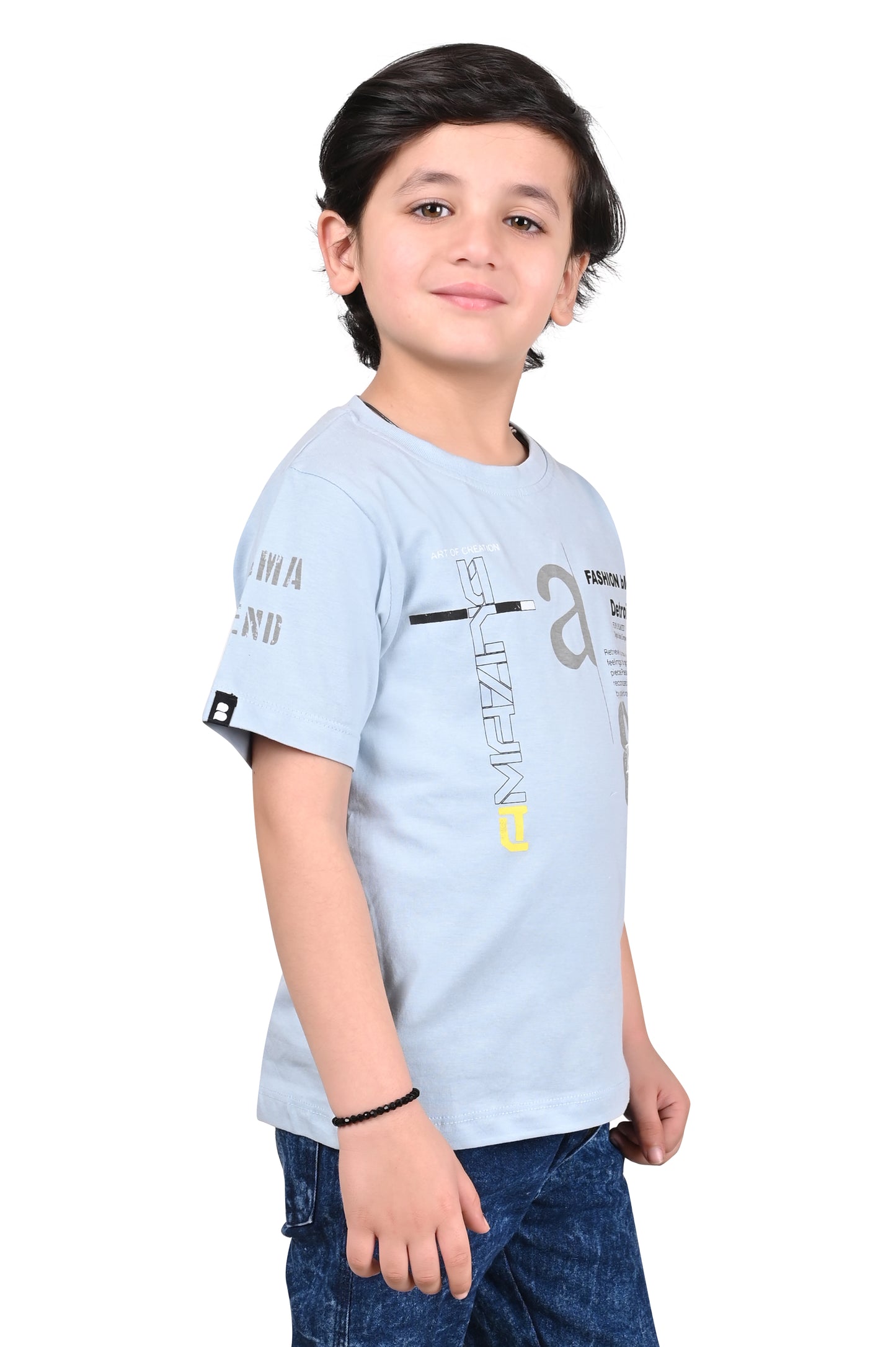 Light Blue Printed Cotton Boys T-Shirt Regular Fit