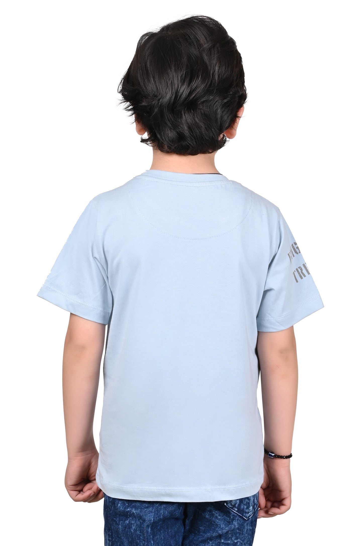 Light Blue Printed Cotton Boys T-Shirt Regular Fit