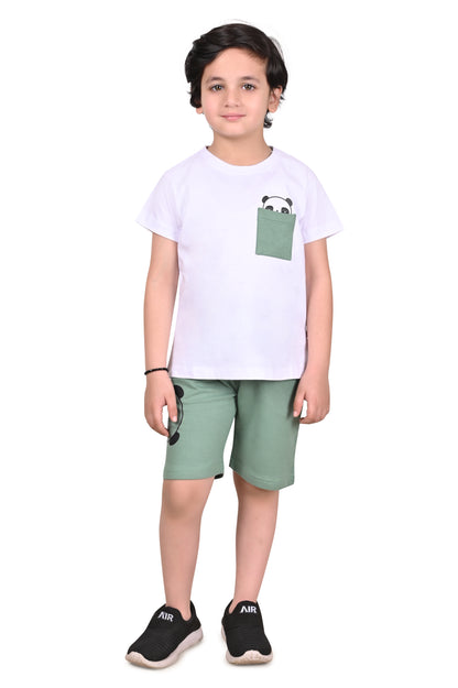 White & Sea Green Boys Co-Ord Set – Casual, Comfy & Stylish