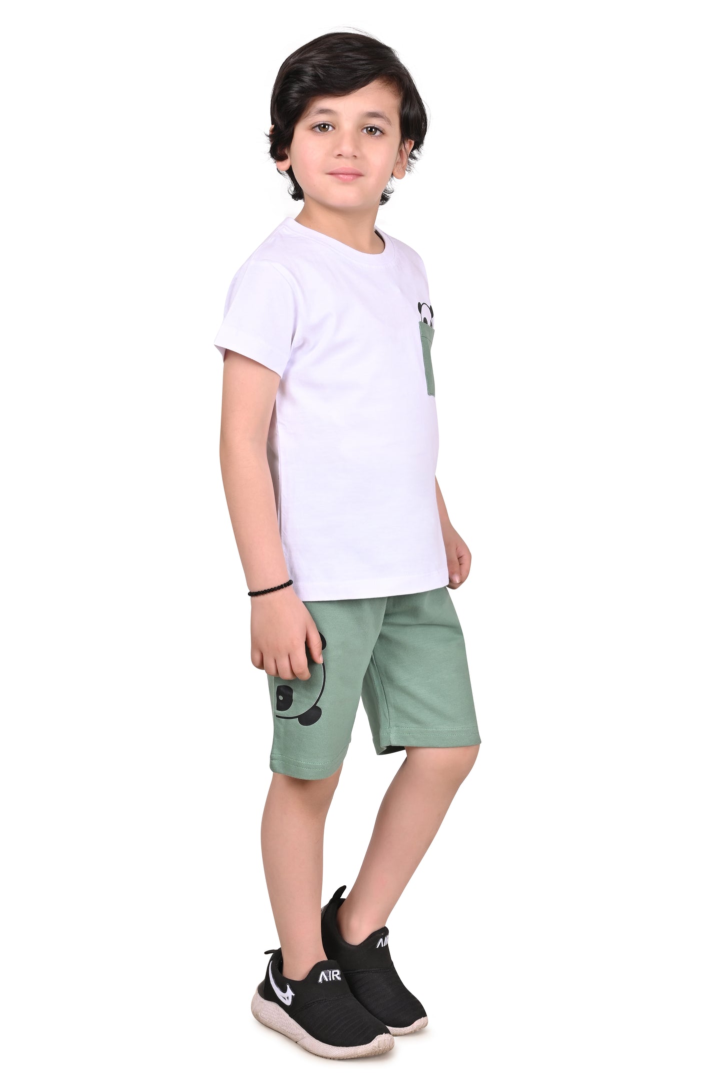 White & Sea Green Boys Co-Ord Set – Casual, Comfy & Stylish