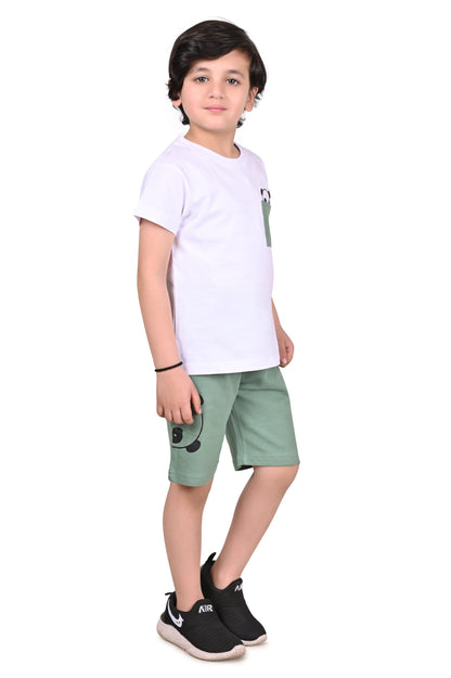 White & Sea Green Boys Co-Ord Set – Casual, Comfy & Stylish