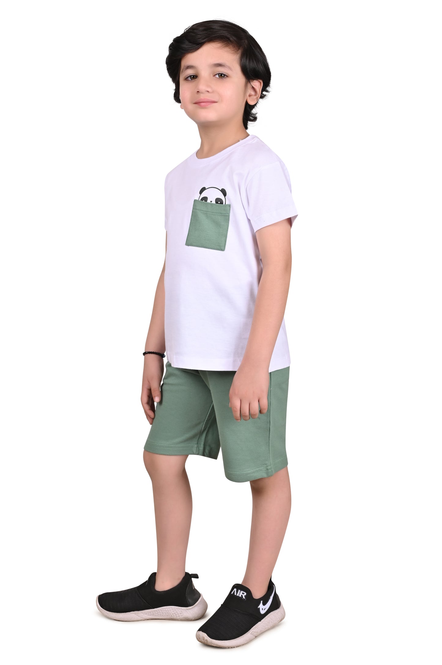 White & Sea Green Boys Co-Ord Set – Casual, Comfy & Stylish