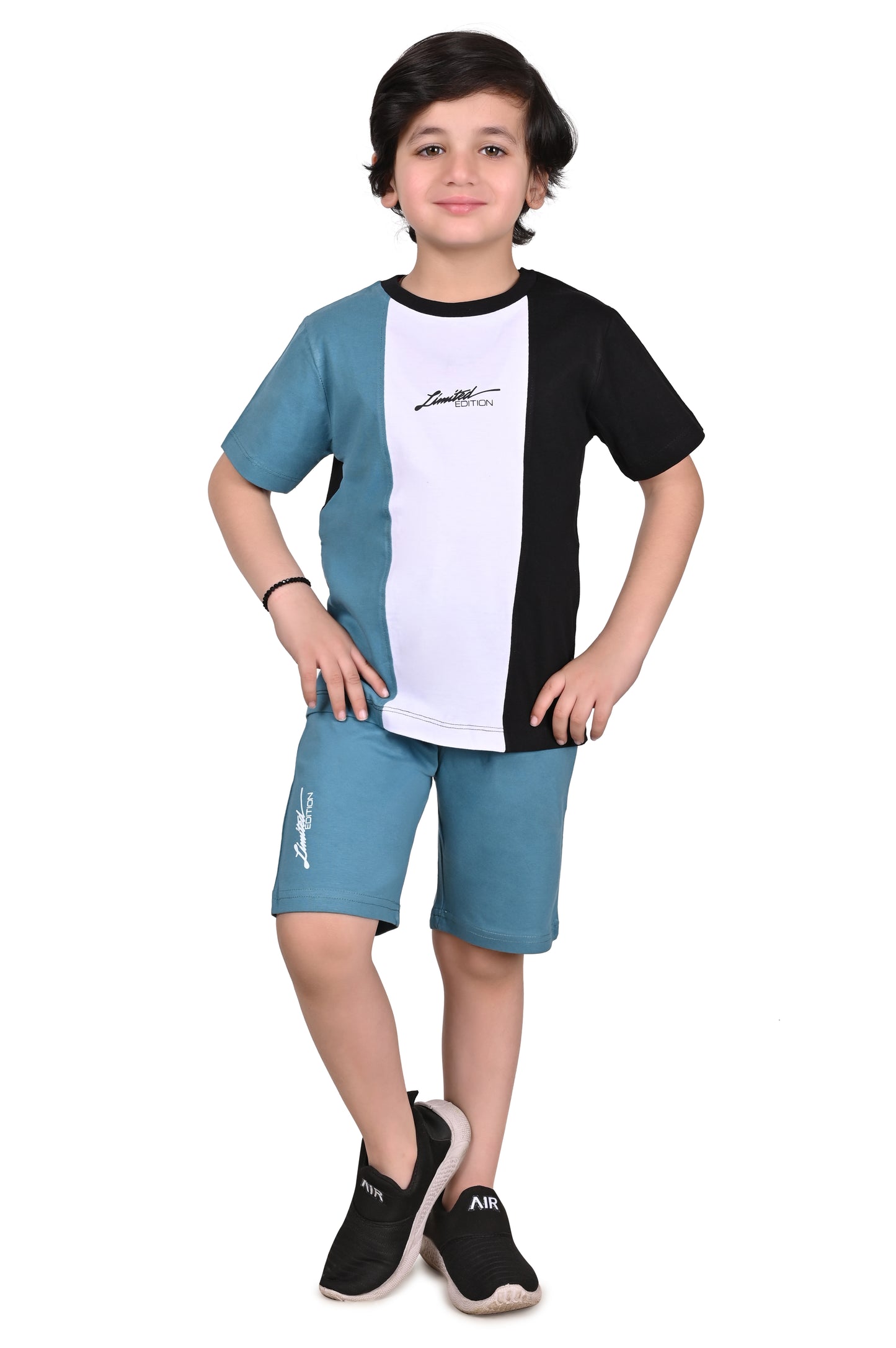 Blue and white  Mix Boys Regular Co-Ord Set
