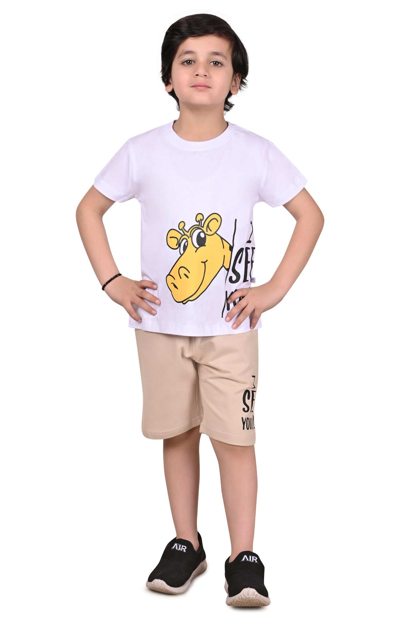 White and Brown Boys Co-Ord Set Comfortable Daily Outfit