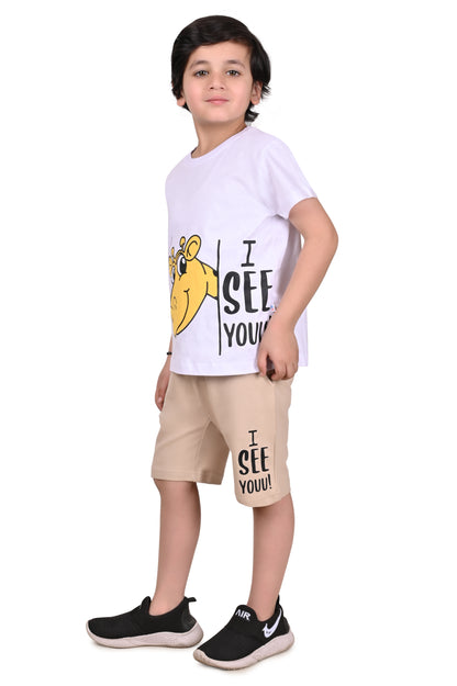 White and Brown Boys Co-Ord Set Comfortable Daily Outfit