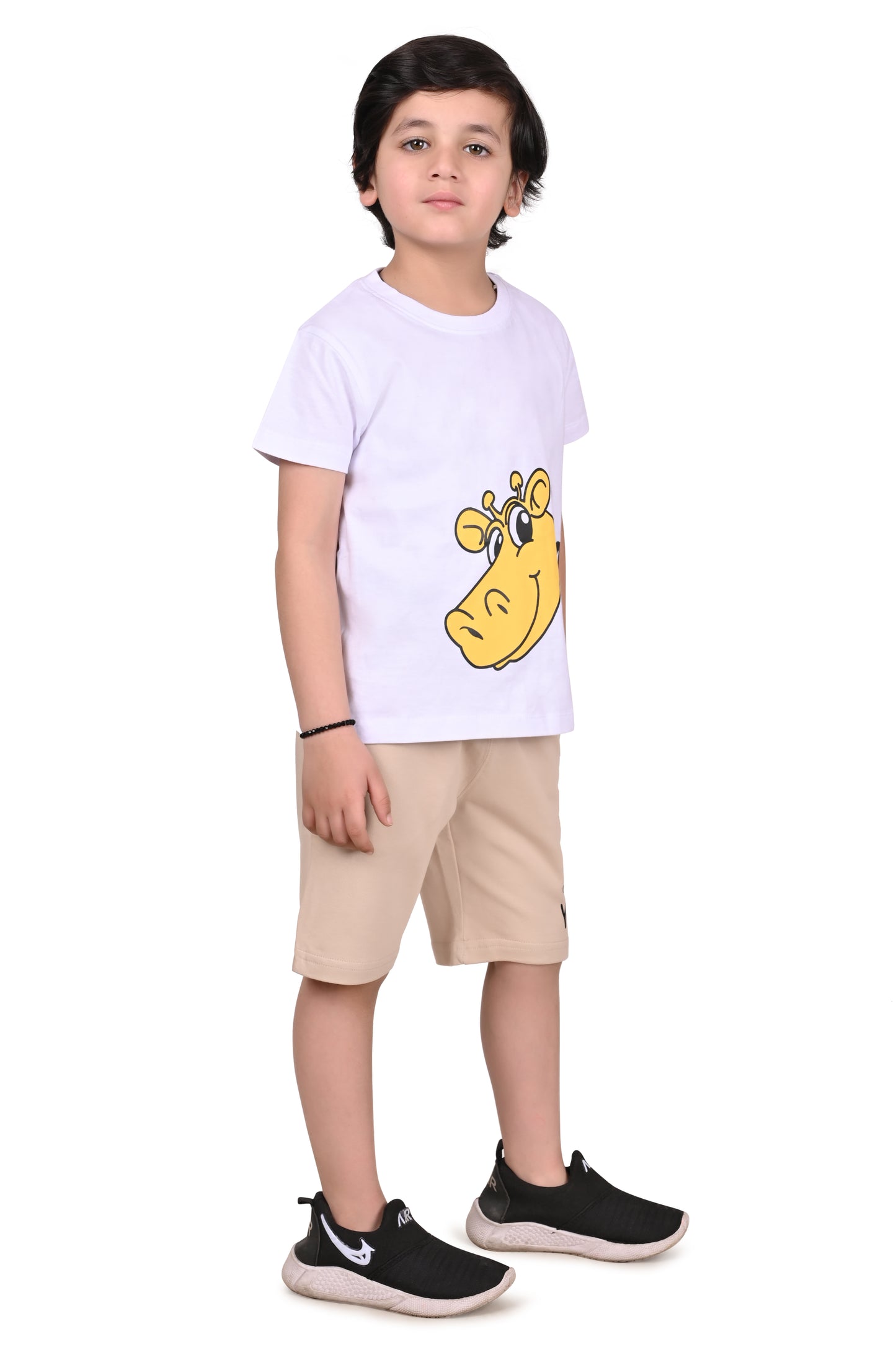 White and Brown Boys Co-Ord Set Comfortable Daily Outfit
