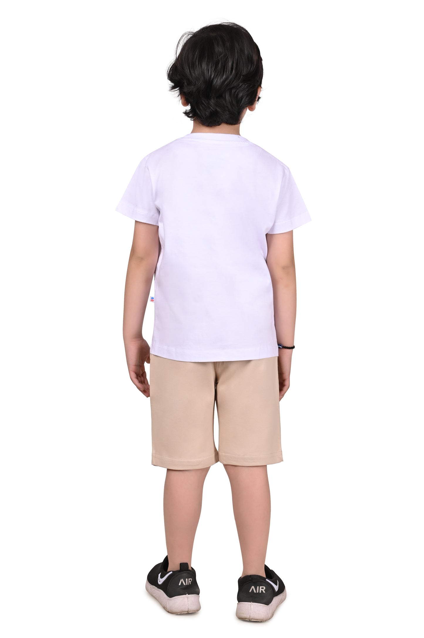 White and Brown Boys Co-Ord Set Comfortable Daily Outfit