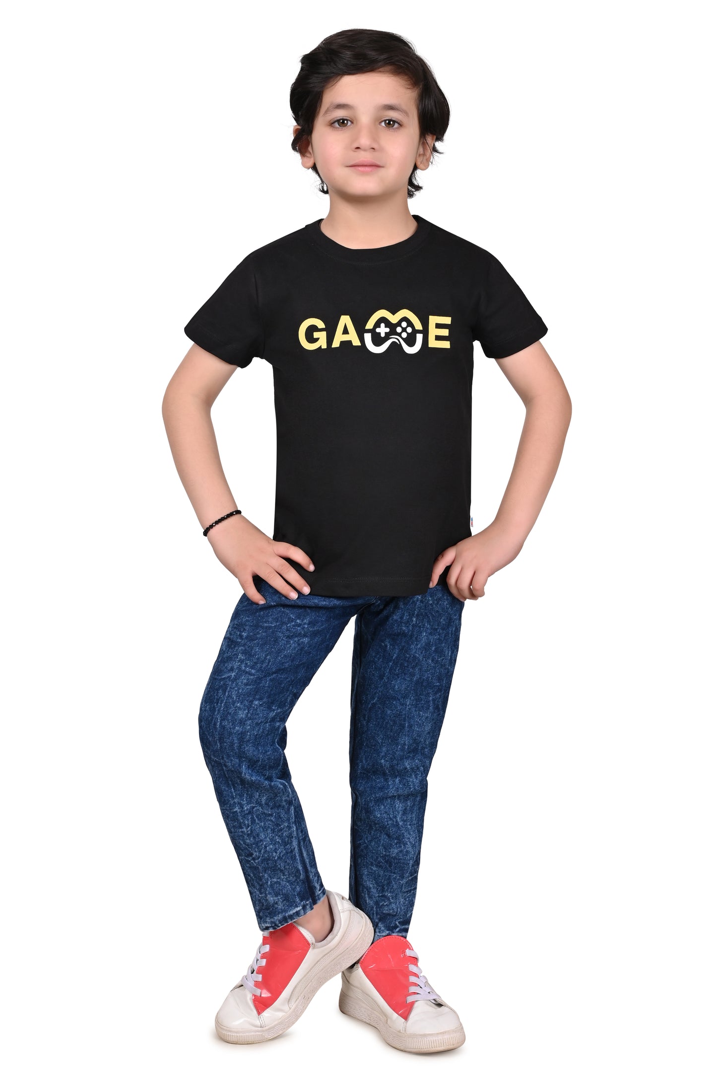 Boy's Black Printed Cotton T-Shirt