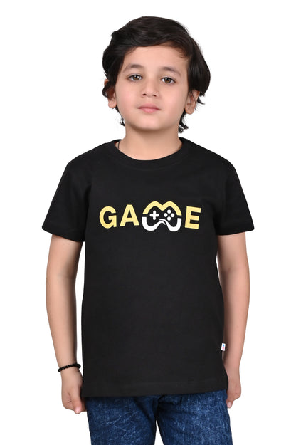 Boy's Black Printed Cotton T-Shirt