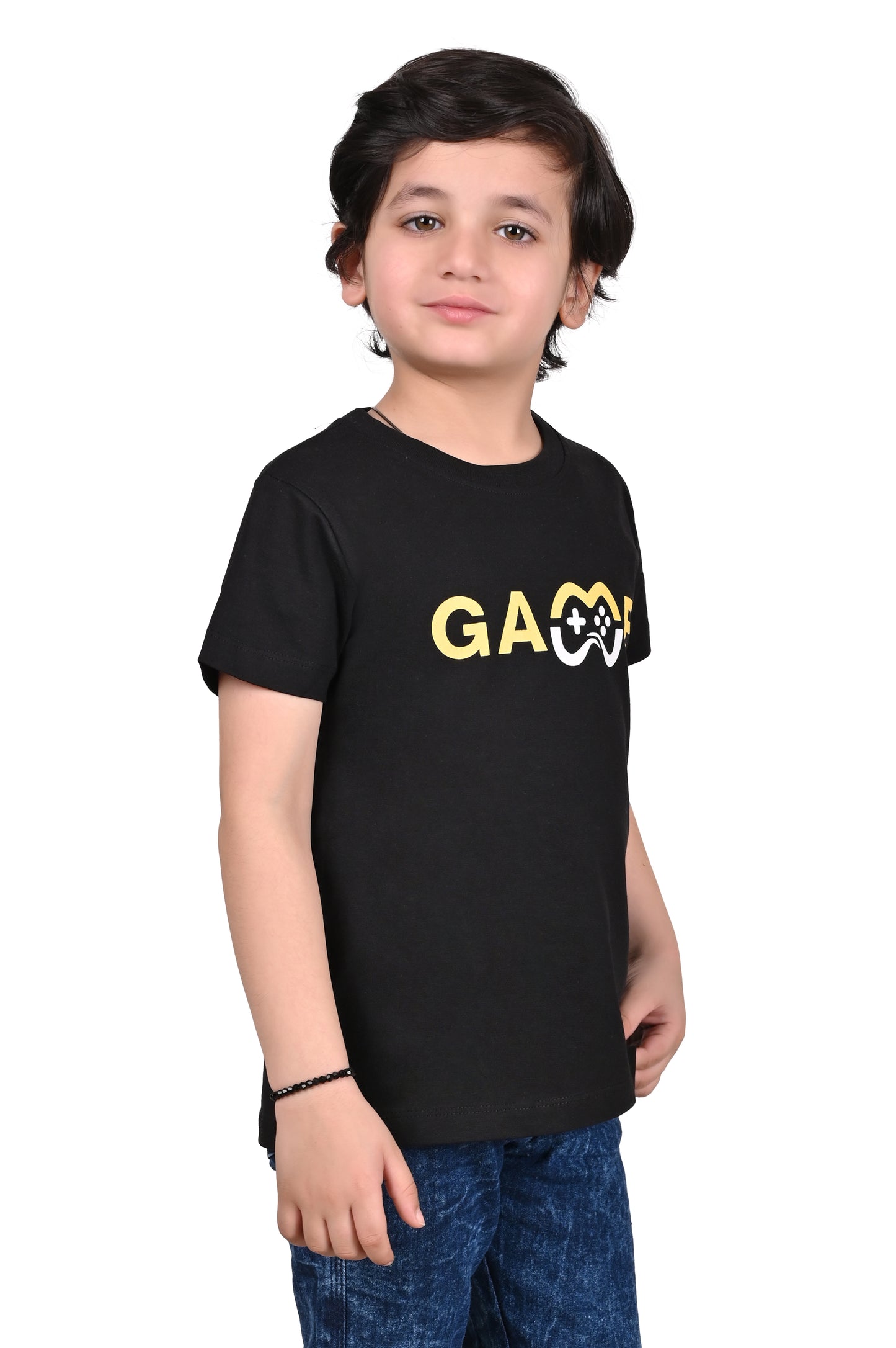 Boy's Black Printed Cotton T-Shirt