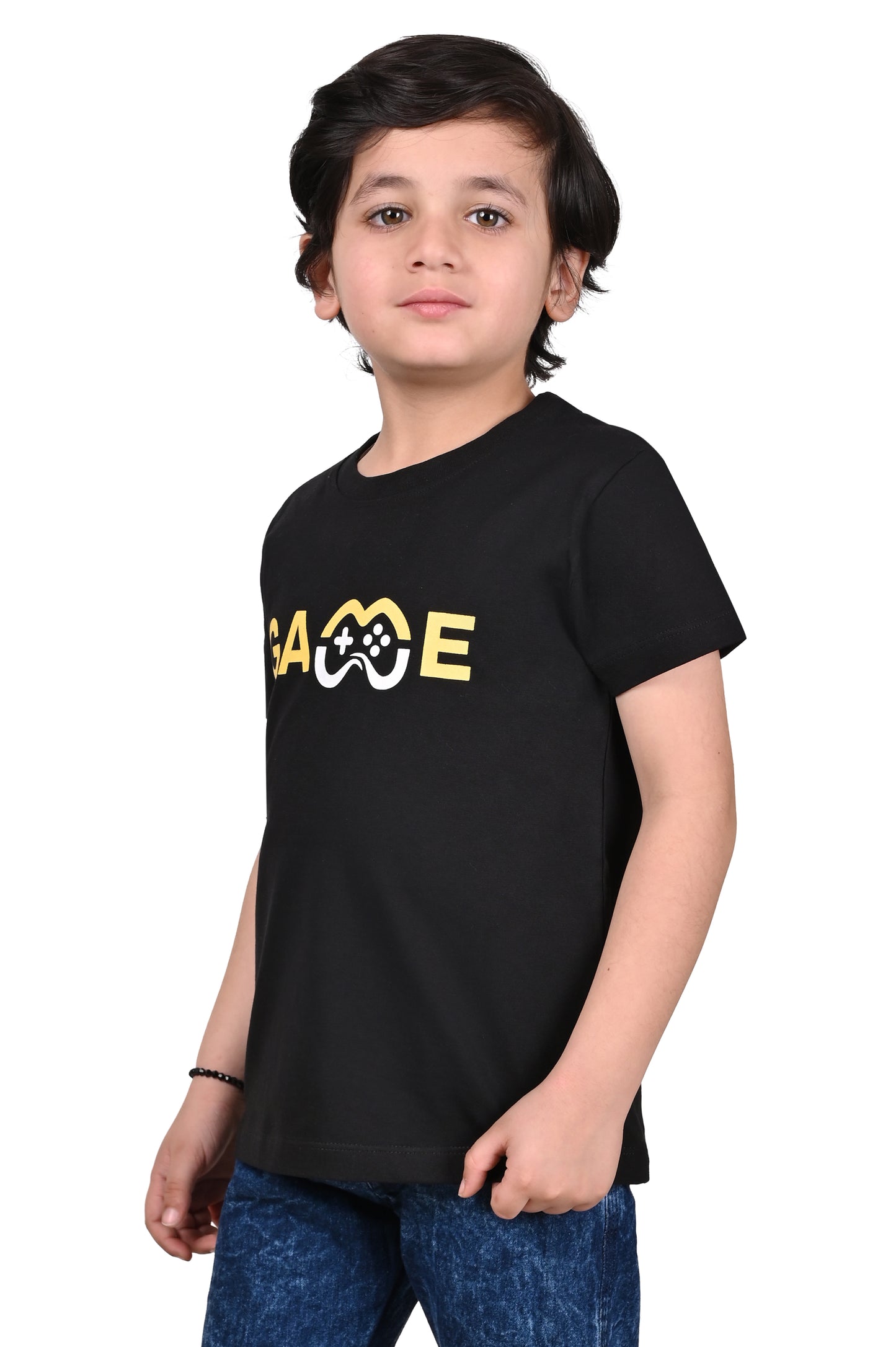 Boy's Black Printed Cotton T-Shirt