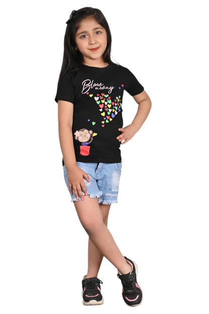 Stylish Black Printed T-Shirt for Girls