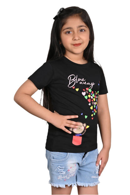Stylish Black Printed T-Shirt for Girls