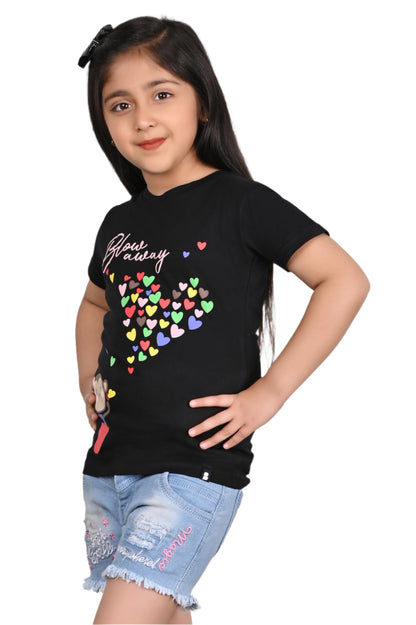 Stylish Black Printed T-Shirt for Girls