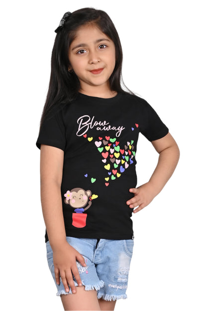 Stylish Black Printed T-Shirt for Girls
