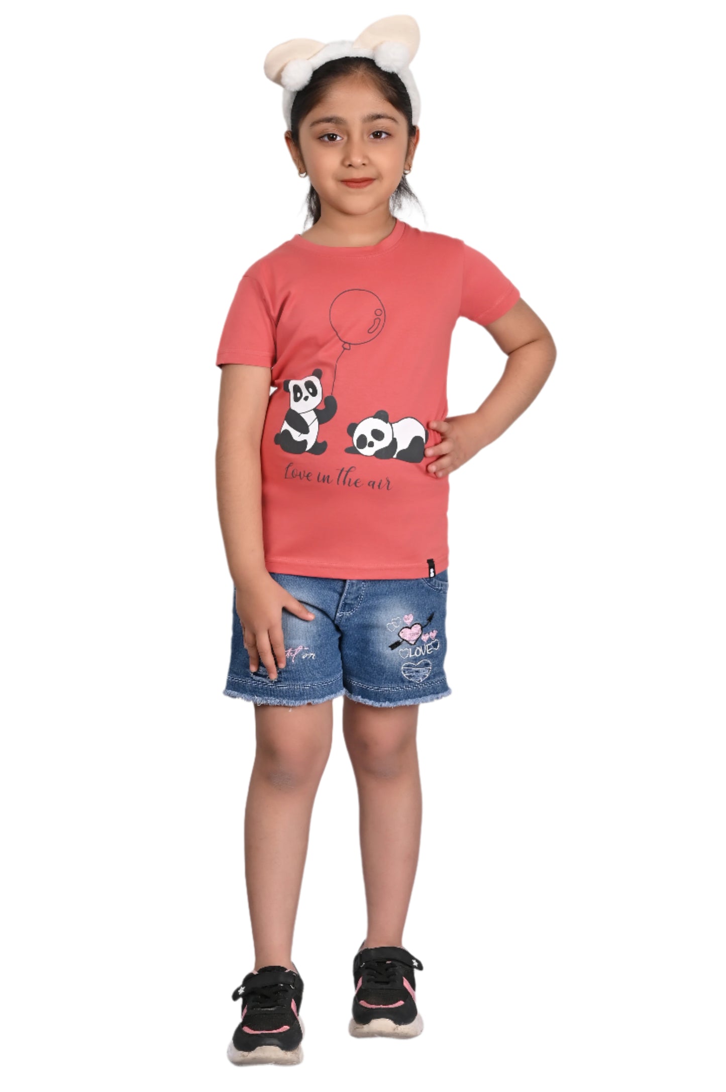 Coral Pink Cotton Printed T-Shirt for Girls