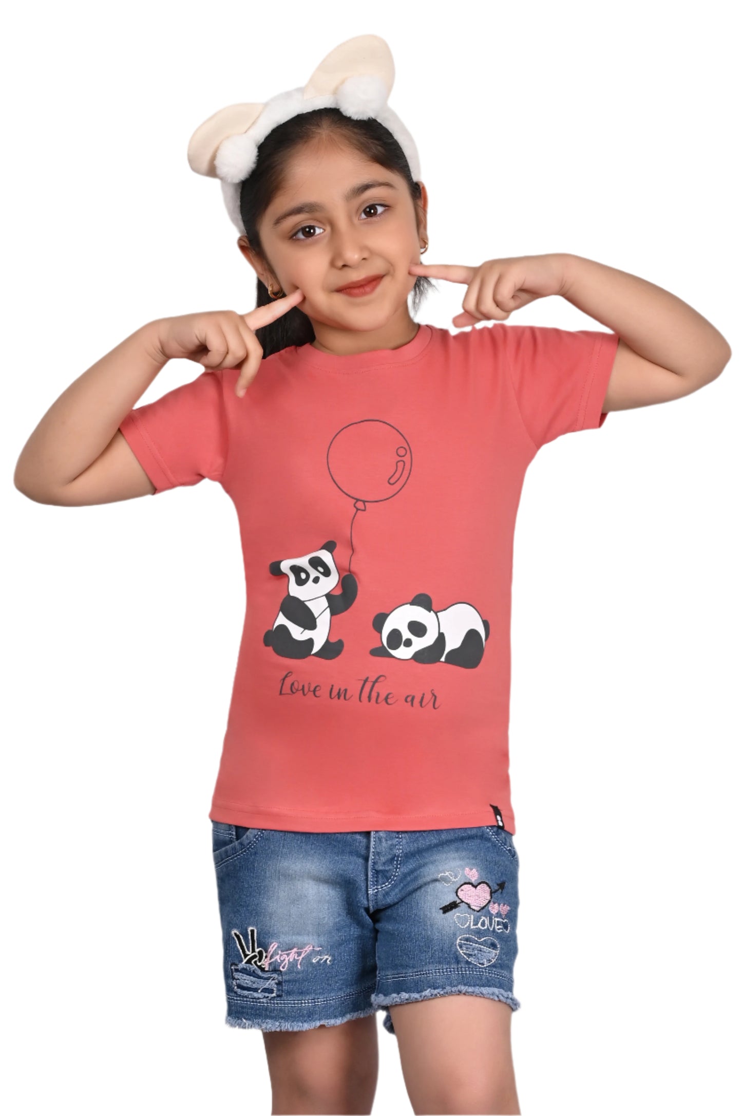 Coral Pink Cotton Printed T-Shirt for Girls